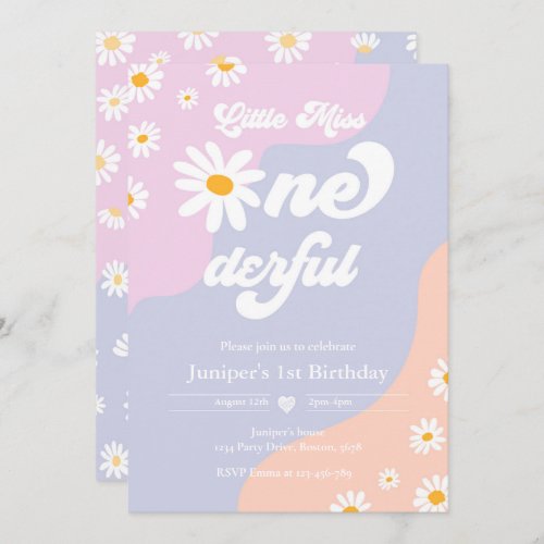 Little Miss ONEderful 1st Birthday Boho Daisy Invitation