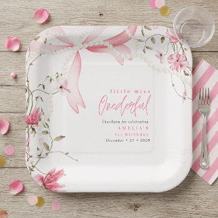 Little Miss Onederful 1st Birthday Coquette Bow Paper Plates