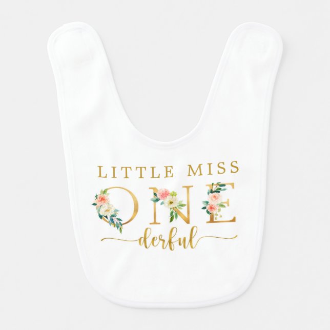 Little Miss Onederful 1st Birthday Girl Baby Bib (Front)