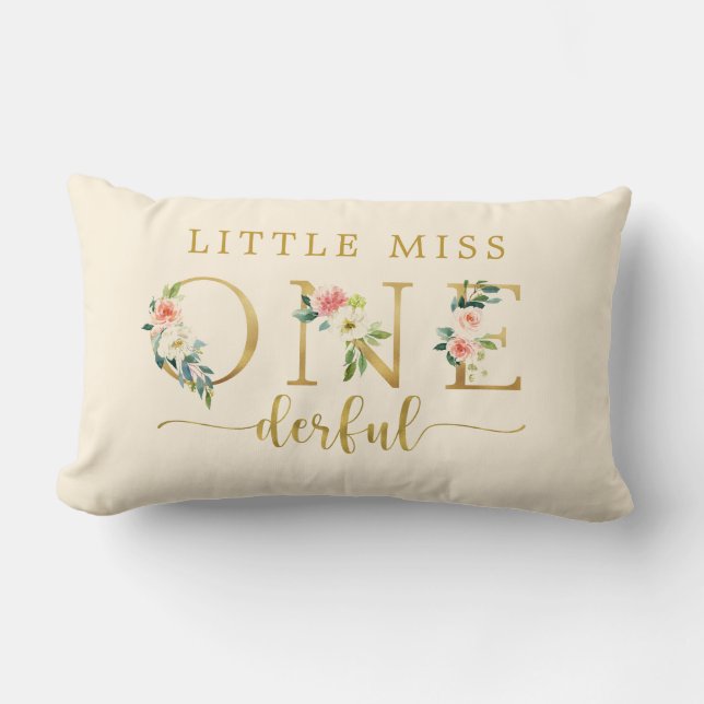 Little Miss Onederful 1st Birthday Girl Decoration Lumbar Pillow (Front)