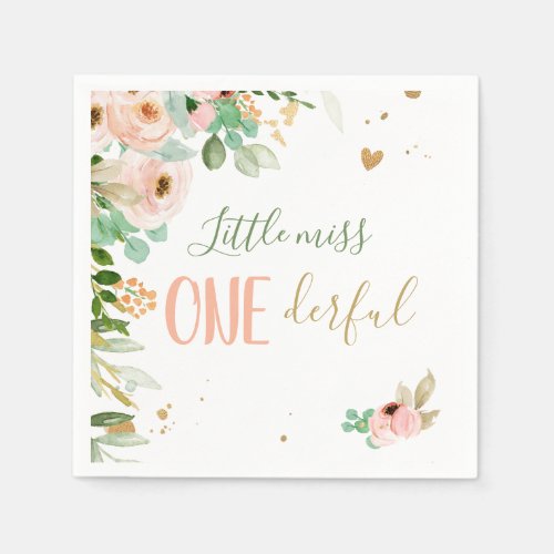 Little Miss Onederful 1st Birthday Girl Floral Napkins