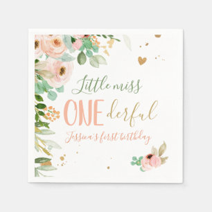 Little Miss Onederful 1st Birthday Girl Floral Napkins