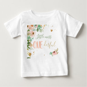 Little Miss Onederful 1st Birthday Girl Flowers Baby T-Shirt