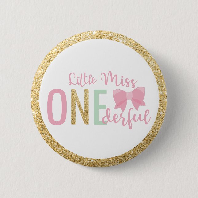 Little Miss ONEderful 1st Birthday Guest of Honor Button (Front)