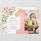 Little Miss Onederful 1st Birthday Invite Floral (Front/Back)