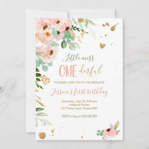 Little Miss Onederful 1st Birthday Invite Floral