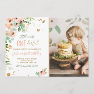 Little Miss Onederful 1st Birthday Invite Floral