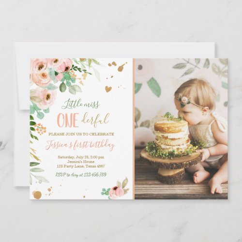 Little Miss Onederful 1st Birthday Invite Floral