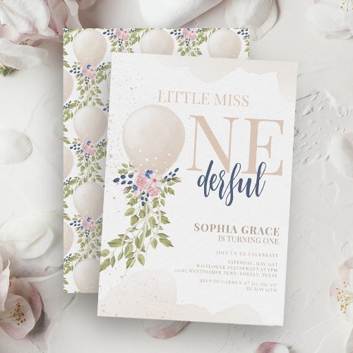 Little Miss Onederful 1st Birthday Party Girl Invitation