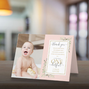 Little Miss ONEderful 1st Birthday Photo Pink Girl Letterpress Thank You Card