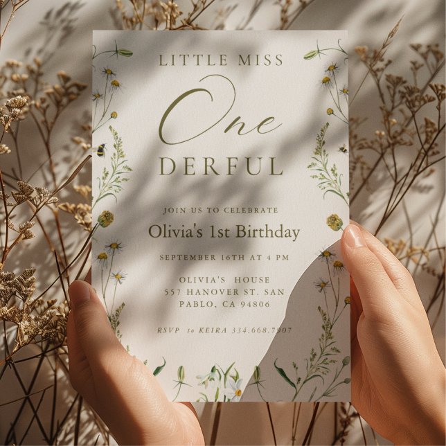 Little Miss Onederful 1st Birthday Wildflower Invitation (Creator Uploaded)