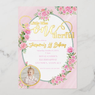 Little Miss ONEderful 1st First Birthday Foil Invitation