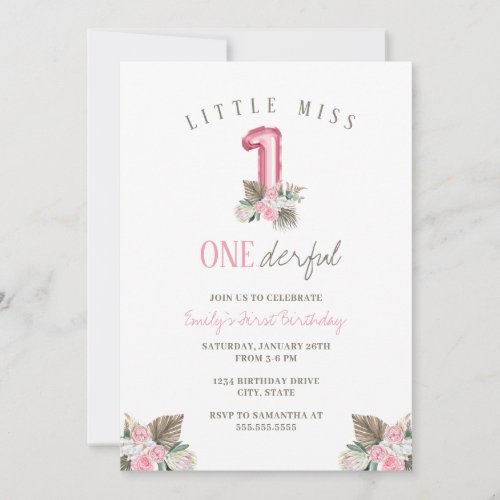 Little Miss ONEderful 1st First Birthday Invitation
