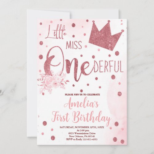 Little Miss Onederful Birthday 1st Birthday Invitation