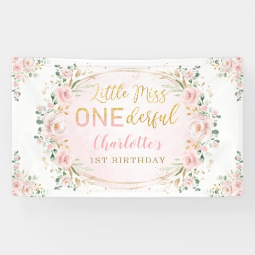 Little Miss ONEderful Birthday Blush Gold Floral Banner