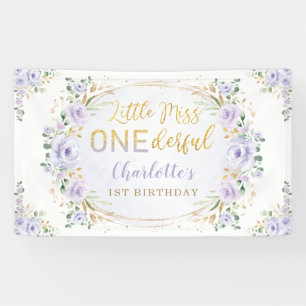 Little Miss ONEderful Birthday Purple Gold Floral Banner