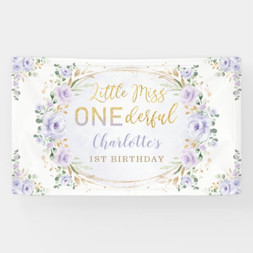 Little Miss ONEderful Birthday Purple Gold Floral Banner