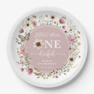 Little Miss ONEderful Blush Wildflower Birthday Paper Plates