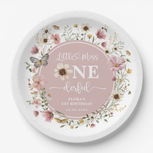 Little Miss ONEderful Blush Wildflower Birthday Paper Plates