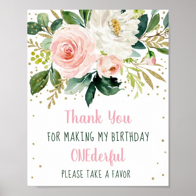 Little Miss Onederful Boho Floral Birthday Favor Poster (Front)