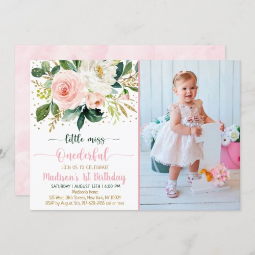 Little Miss Onederful Boho Floral Birthday Invitation