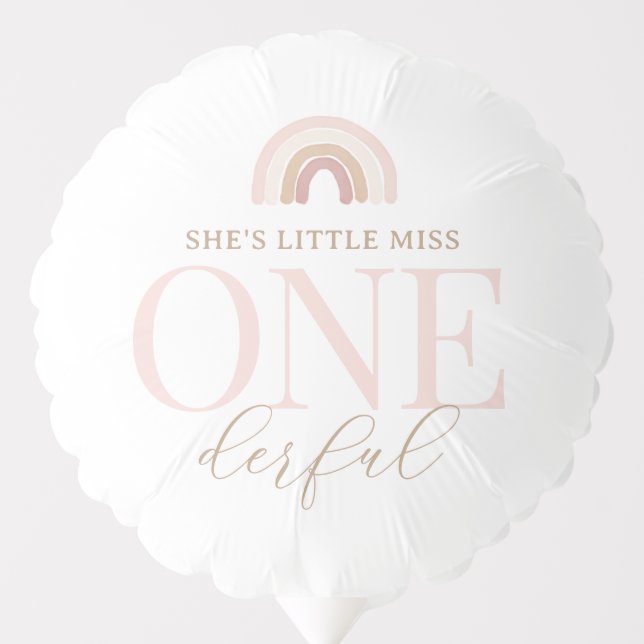 Little Miss Onederful Boho Rainbow Birthday Balloon (Front)