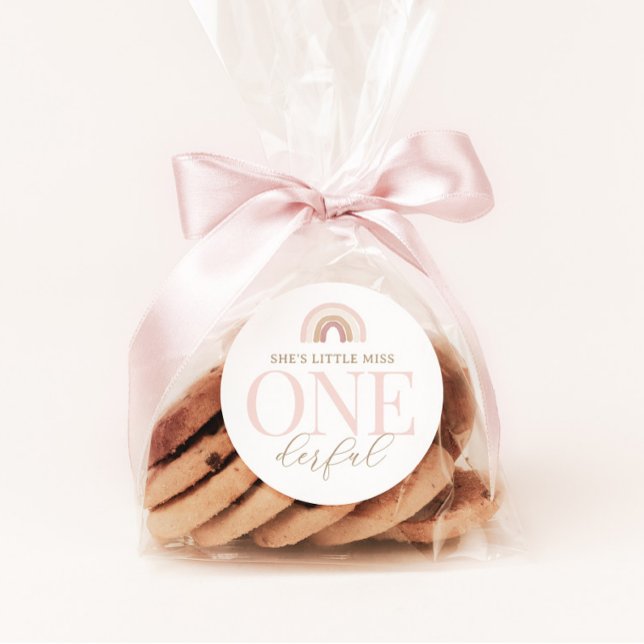 Little Miss Onederful Boho Rainbow Birthday Classic Round Sticker (Creator Uploaded)