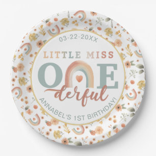Little Miss Onederful Boho Rainbow Birthday Paper  Plates