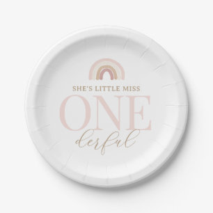 Little Miss Onederful Boho Rainbow Birthday Paper Plates