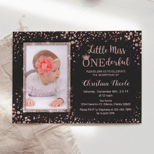 "Little Miss Onederful" Chic First Birthday Photo Invitation