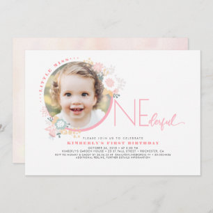 Little Miss ONEderful Cute 1st Birthday Photo Invitation