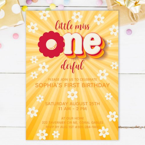 Little Miss ONEderful Daisy 1st Birthday Party Inv Invitation
