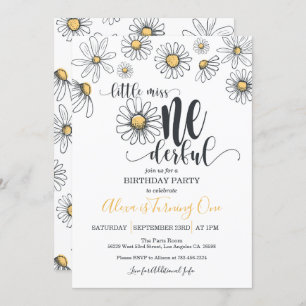 Little Miss ONEderful Daisy Birthday Invitation -W