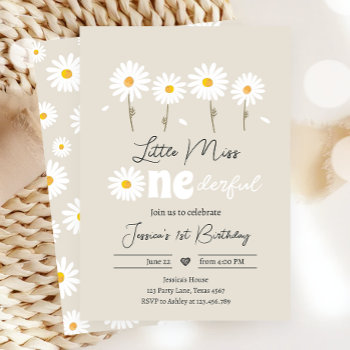 Little Miss Onederful Daisy Creme Sand Birthday Invitation by Anietillustration at Zazzle
