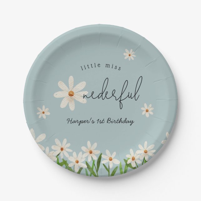 Little Miss ONEderful Daisy Girl Birthday Party Paper Plates (Front)