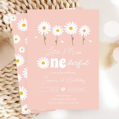 Little Miss Onederful Daisy Pink First Birthday Invitation