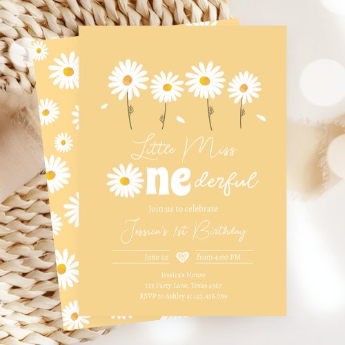 Little Miss Onederful Daisy Yellow First Birthday Invitation