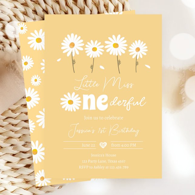 Little Miss Onederful Daisy Yellow First Birthday Invitation (Creator Uploaded)