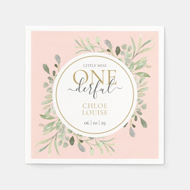 Little Miss ONEderful Elegant First Birthday Pink Napkins (Front)