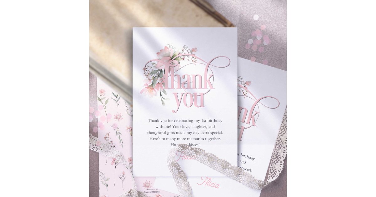 Little Miss Onederful Elegant Girl 1st Birthday Thank You Card | Zazzle