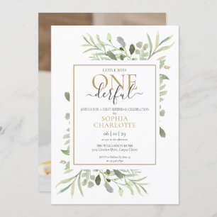 Little Miss ONEderful Elegant Photo First Birthday Invitation
