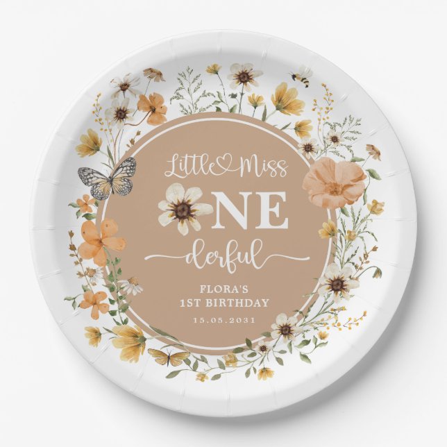 Little Miss ONEderful Fall Wildflower Birthday Paper Plates (Front)