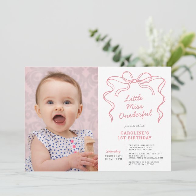 Little Miss Onederful First Birthday Invitation (Standing Front)