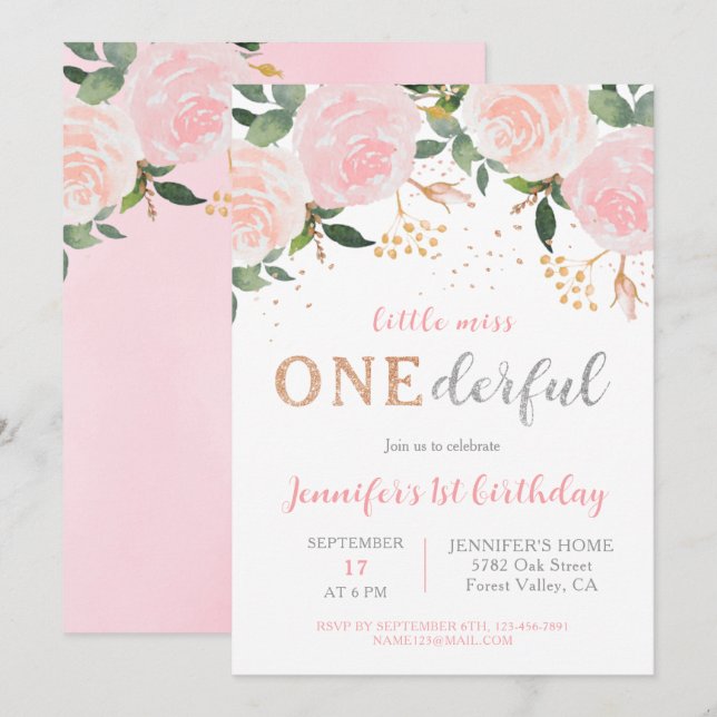 Little Miss Onederful First Birthday Invitation (Front/Back)