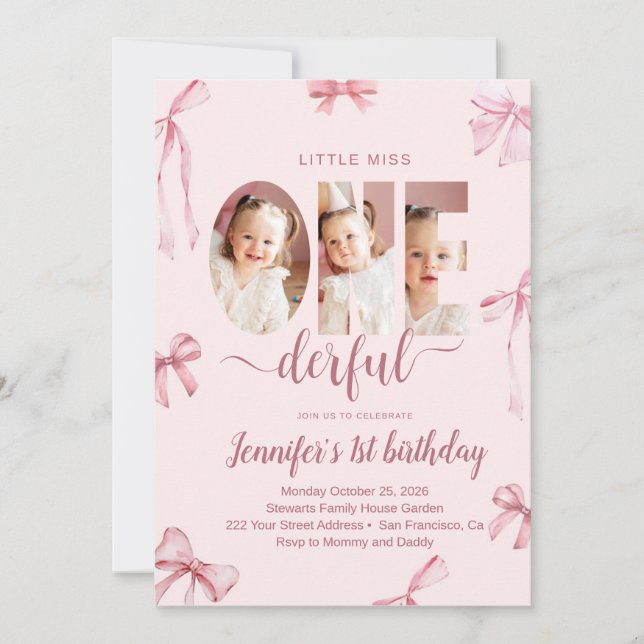 Little Miss Onederful First Birthday Invitation (Front)
