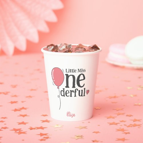 Little Miss Onederful First Birthday Pink Custom Paper Cups