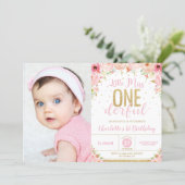 Little Miss Onederful Floral 1st Birthday Photo Invitation (Standing Front)