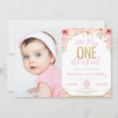 Little Miss Onederful Floral 1st Birthday Photo Invitation (Front)