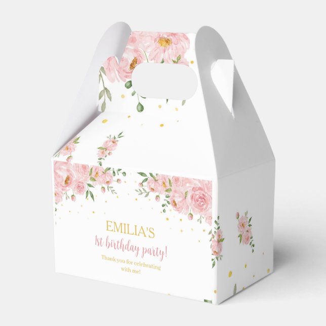 Little Miss Onederful Floral Birthday Favor Box (Front Side)