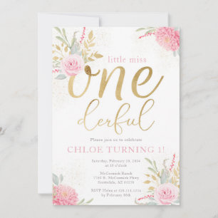 Little Miss ONEderful Floral Birthday Invitation